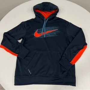 Nike Therma-Fit Hoodie navy Blue Orange Sweatshirt Pullover embroidered Swoosh